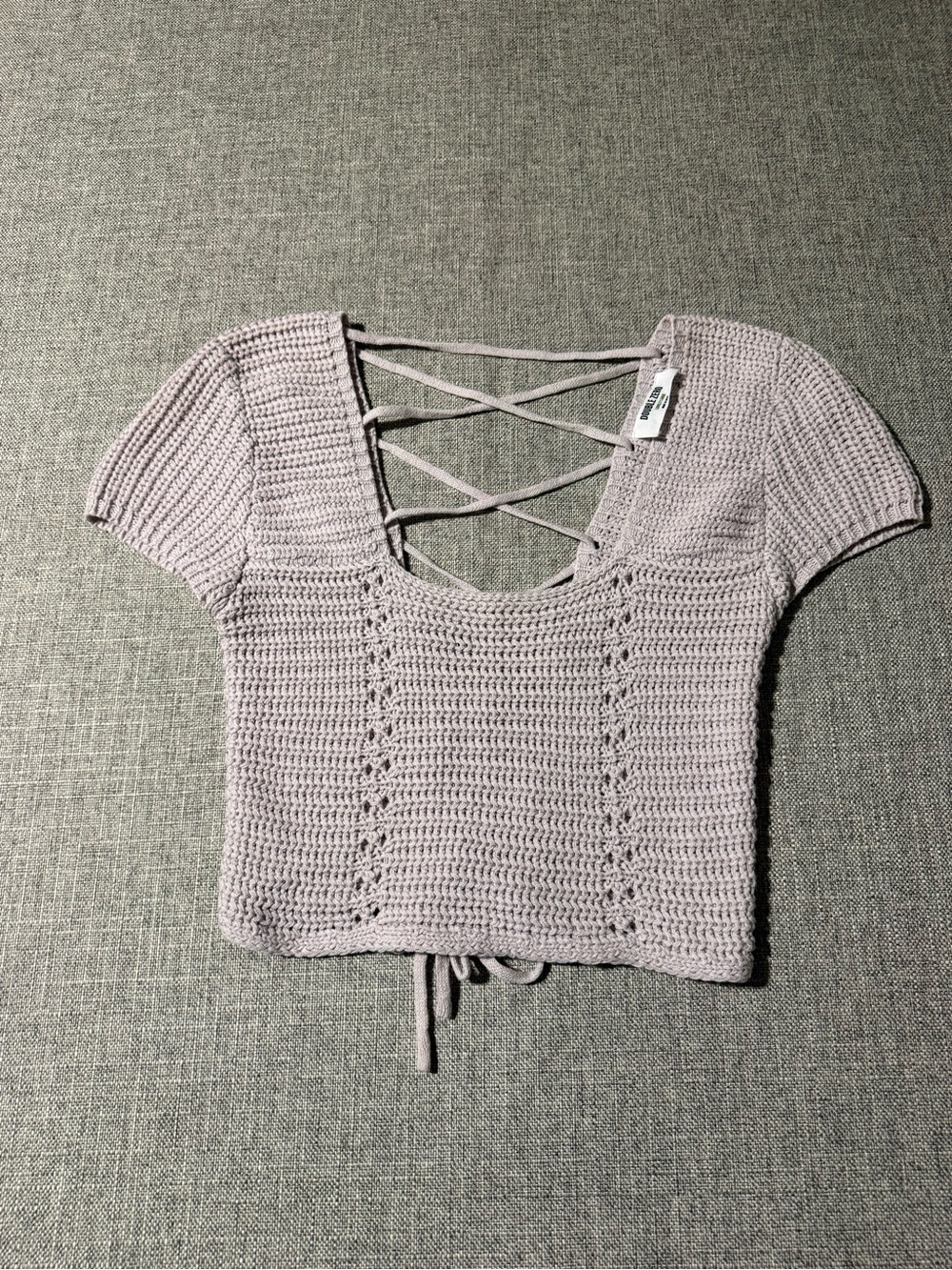 Double Zero Crochet Lace Up Crop Top Knit Sweater Large